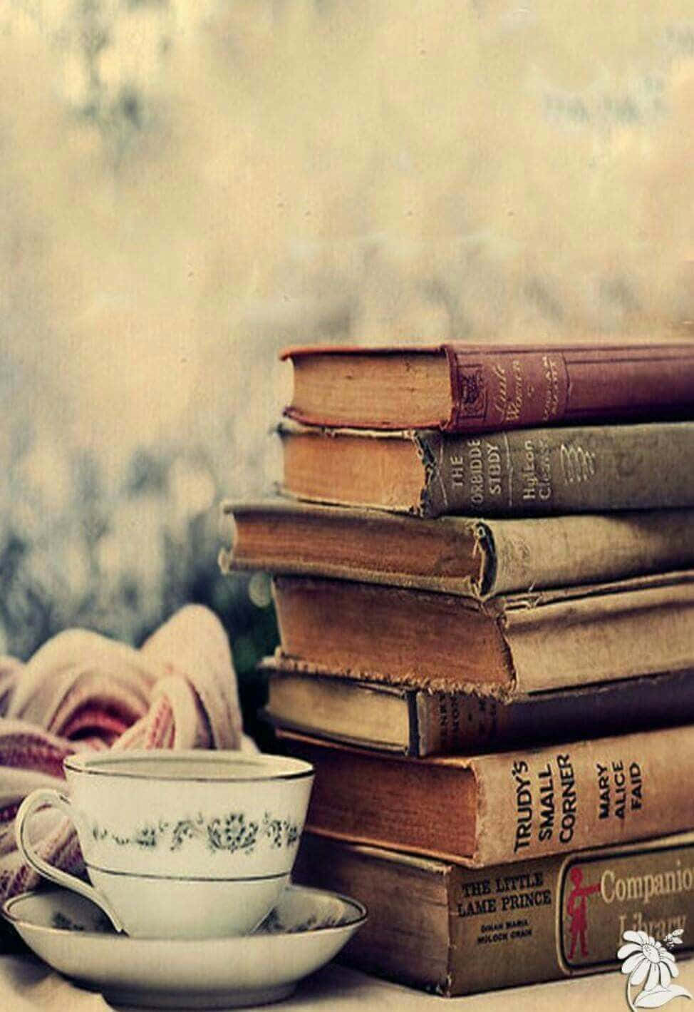 Vintage Booksand Tea Cup Aesthetic Wallpaper