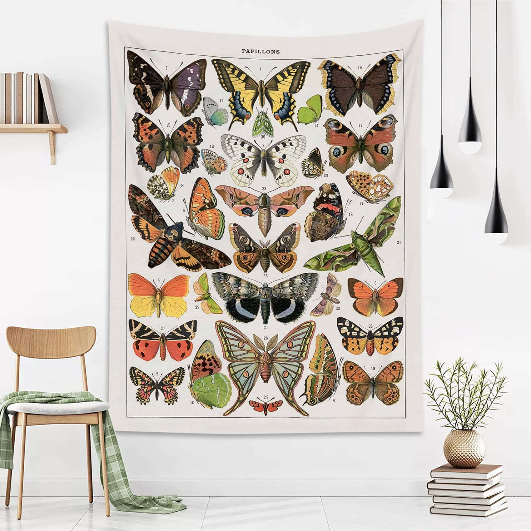 Vintage Butterfly Chart Tapestry Wallpaper