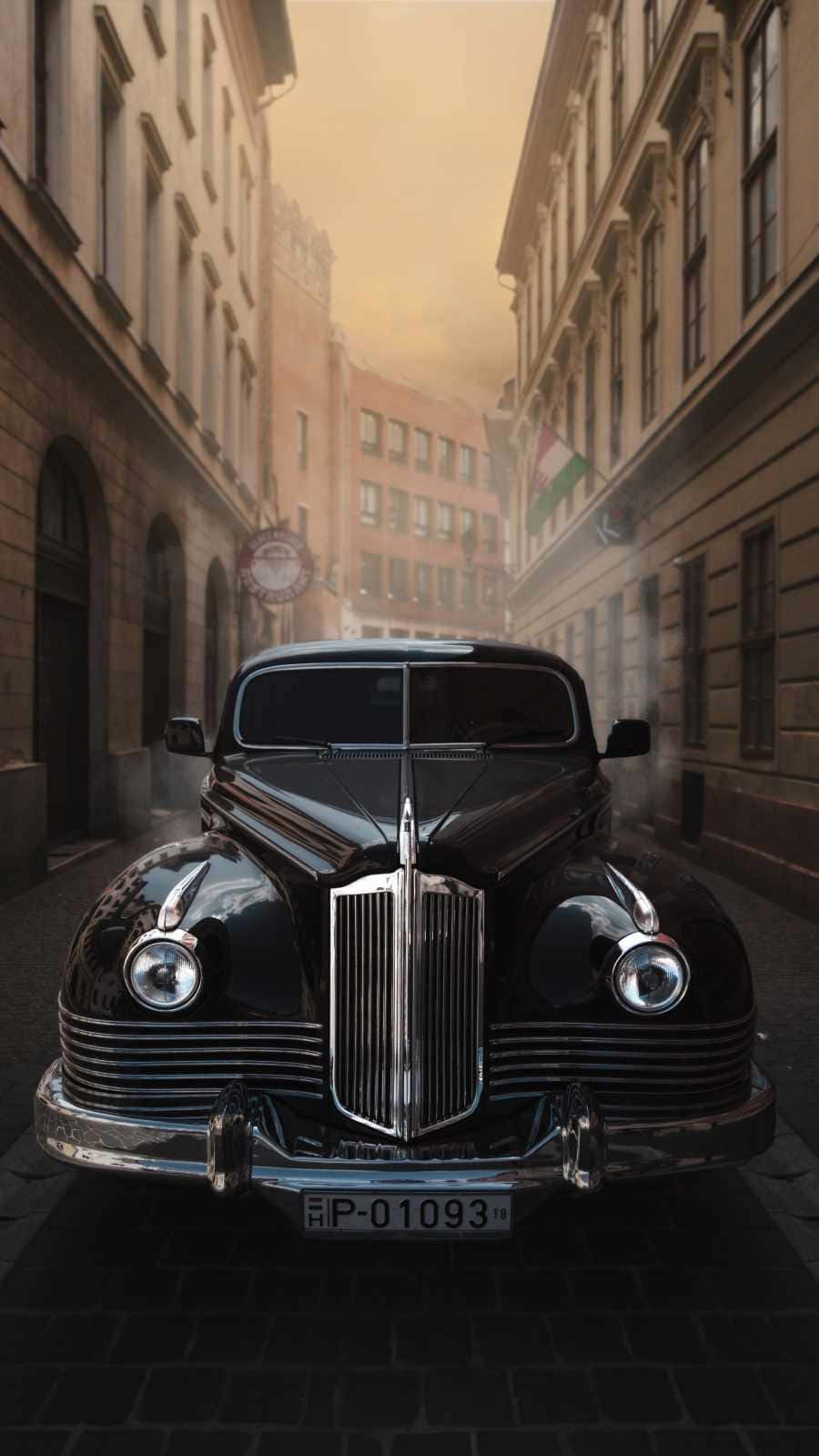 Vintage Car In City Iphone Wallpaper