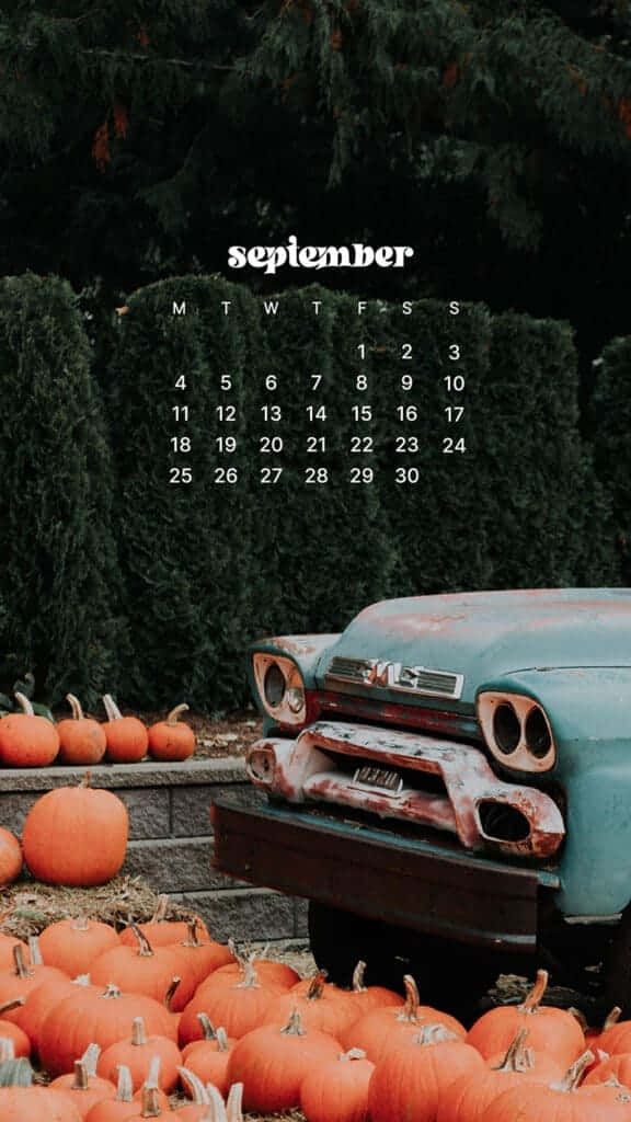 Vintage Carand Pumpkins September Calendar Wallpaper Wallpaper