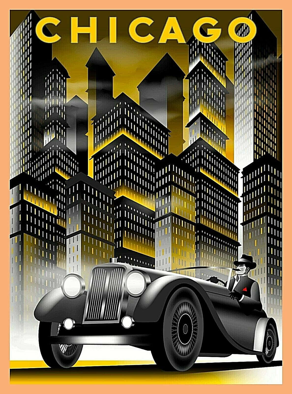 Vintage Chicago Travel Poster Wallpaper