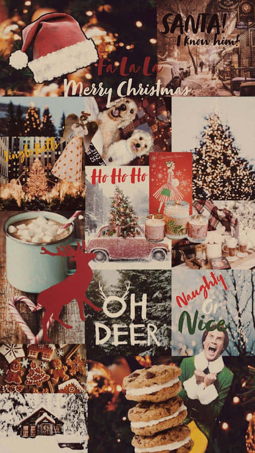 Vintage Christmas Collagei Phone Wallpaper Wallpaper