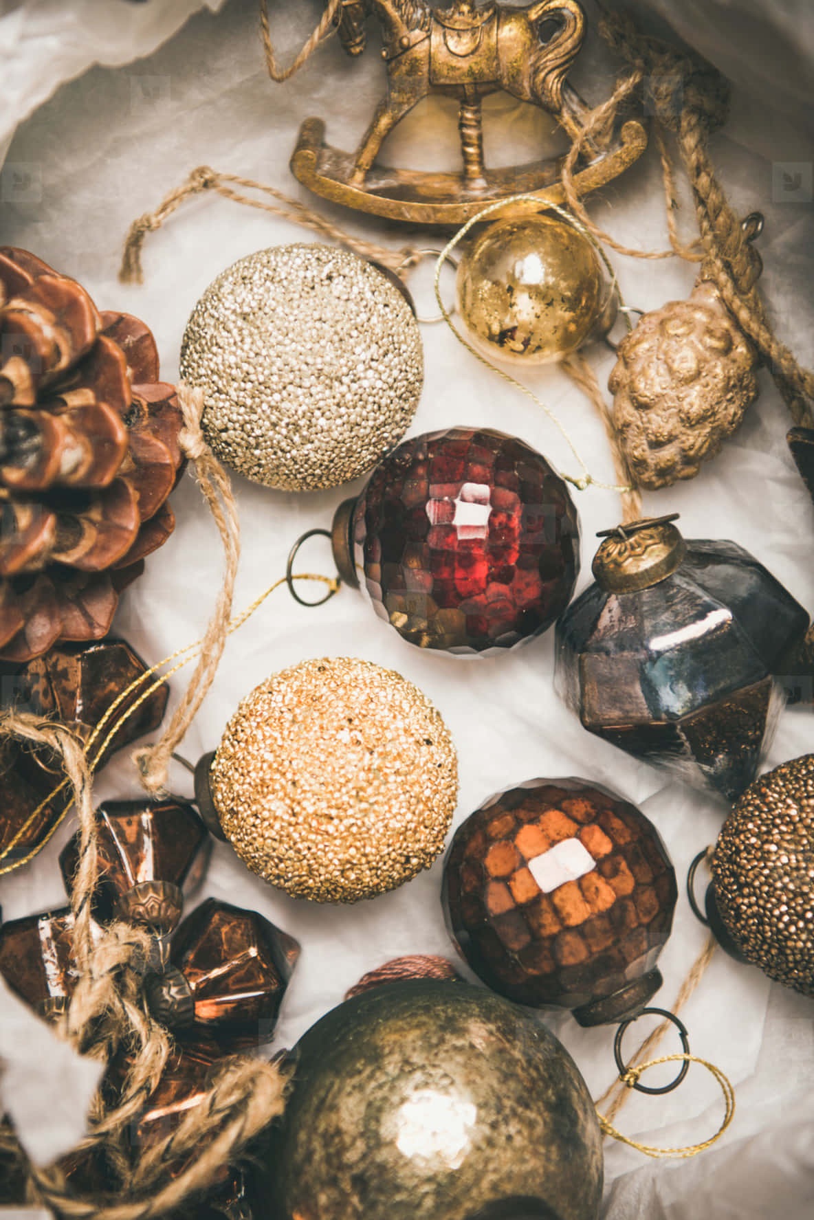 Vintage Christmas Ornamentsand Pinecone Wallpaper