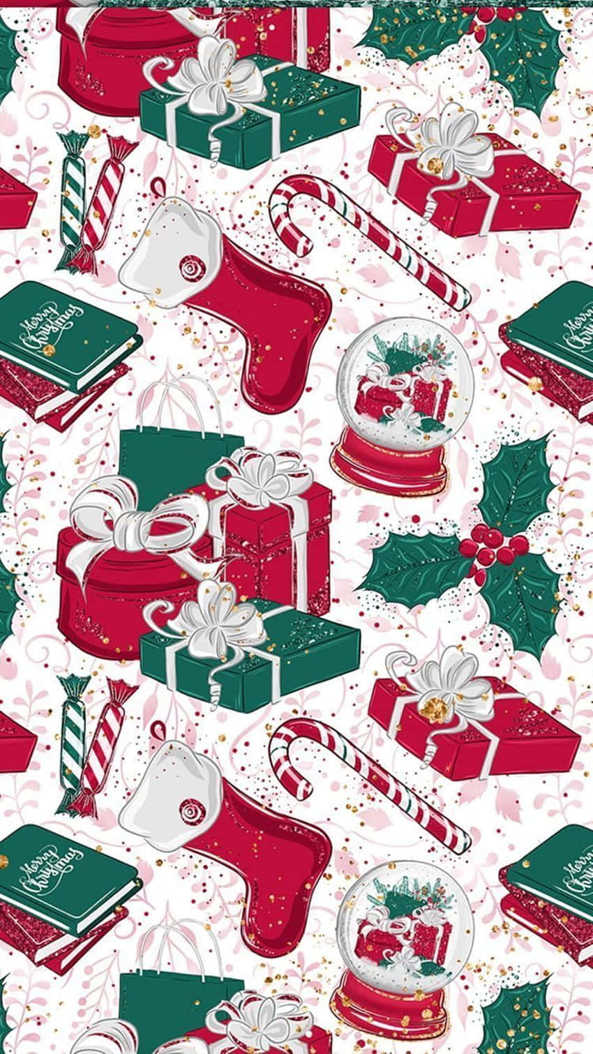 Vintage Christmas Patterni Phone Wallpaper Wallpaper