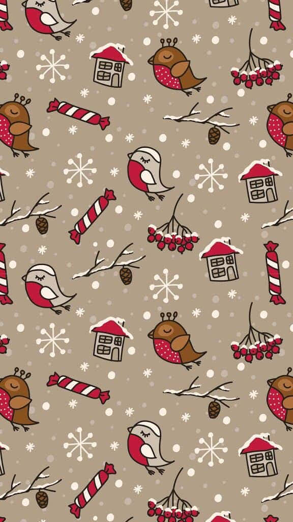 Vintage Christmas Patterni Phone Wallpaper Wallpaper