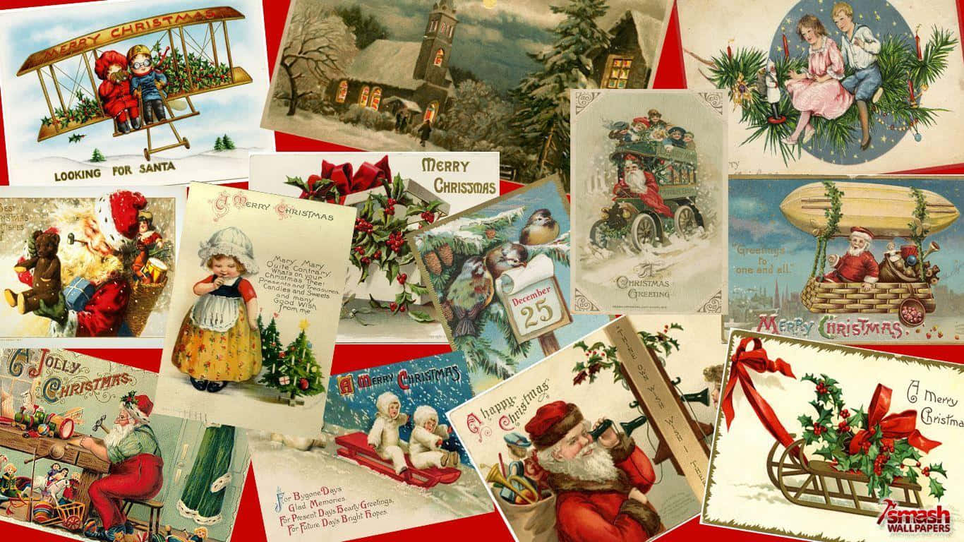 Vintage Christmas Postcard Collection Wallpaper