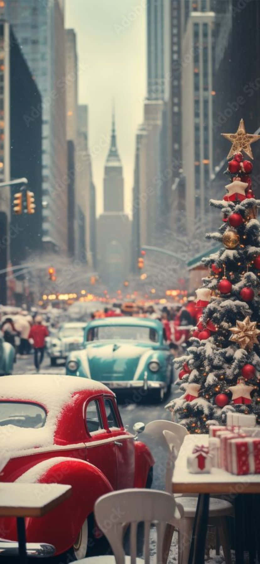 Vintage Christmas Scene Cityscape Wallpaper