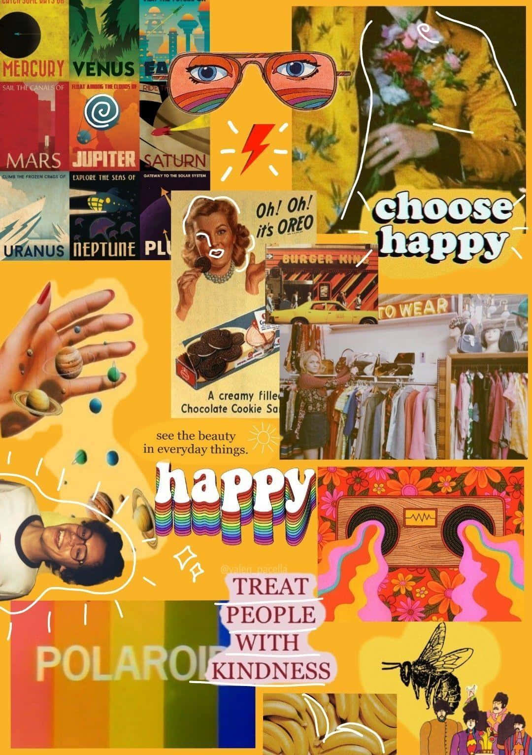 Vintage Collage Bright Yellow Photos Wallpaper