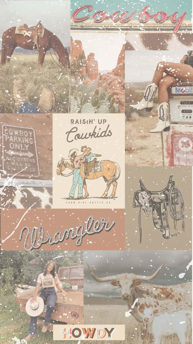 Vintage Cowboy Aesthetic Collage Wallpaper