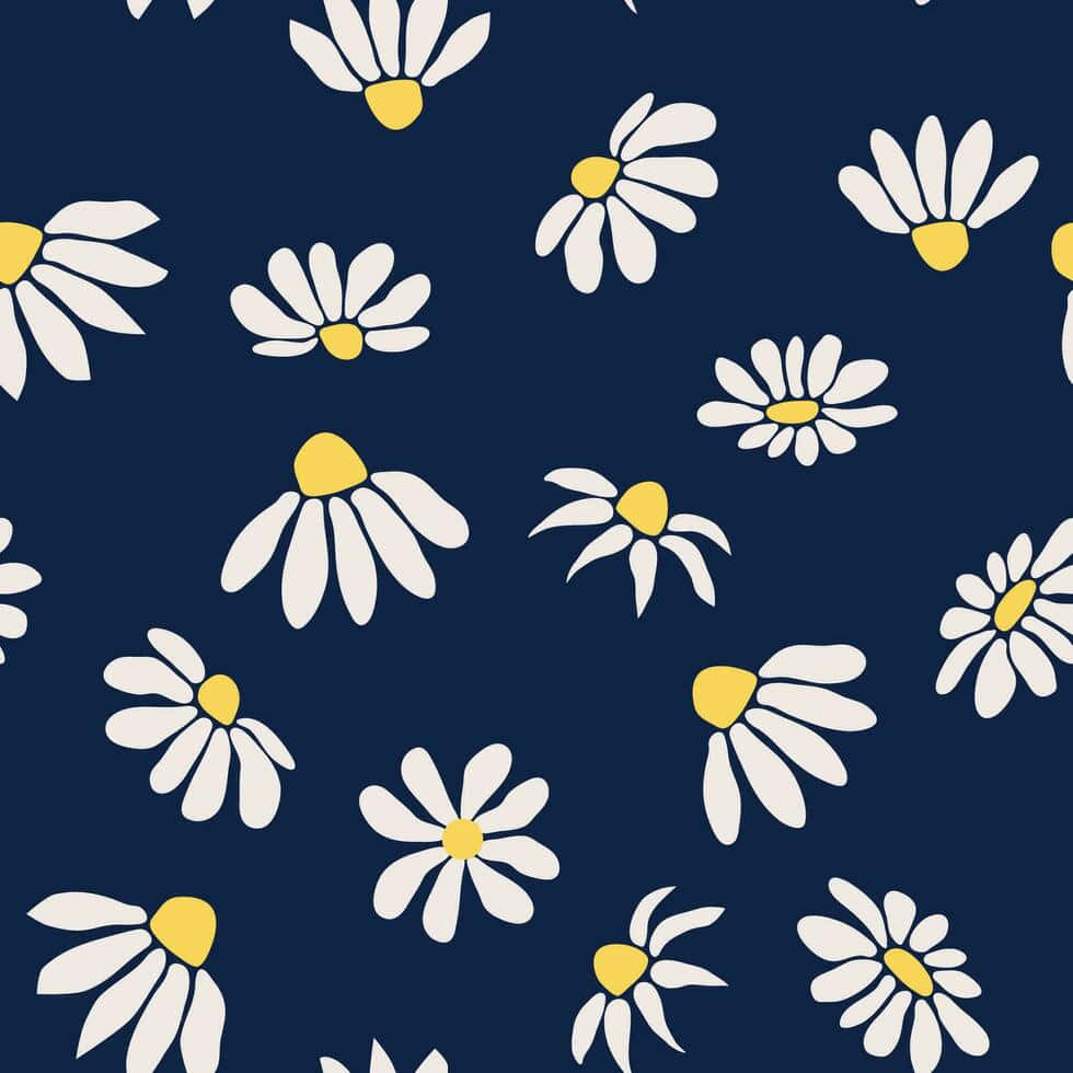 Vintage Daisy Pattern Dark Blue Background Wallpaper