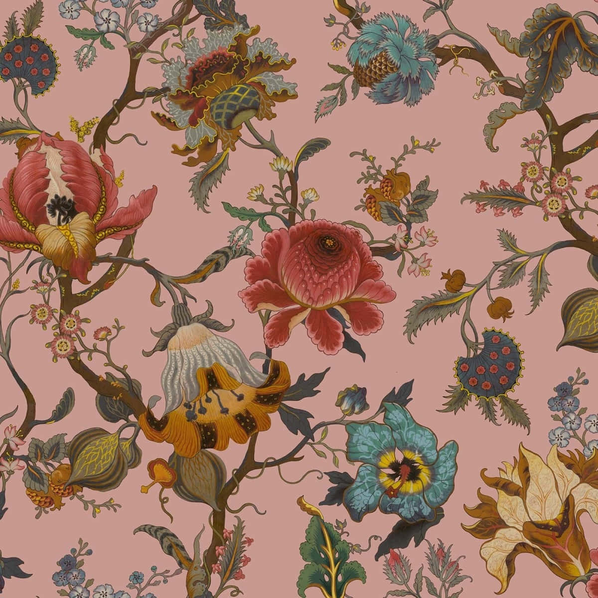 Vintage Floral Pattern Blush Background Wallpaper