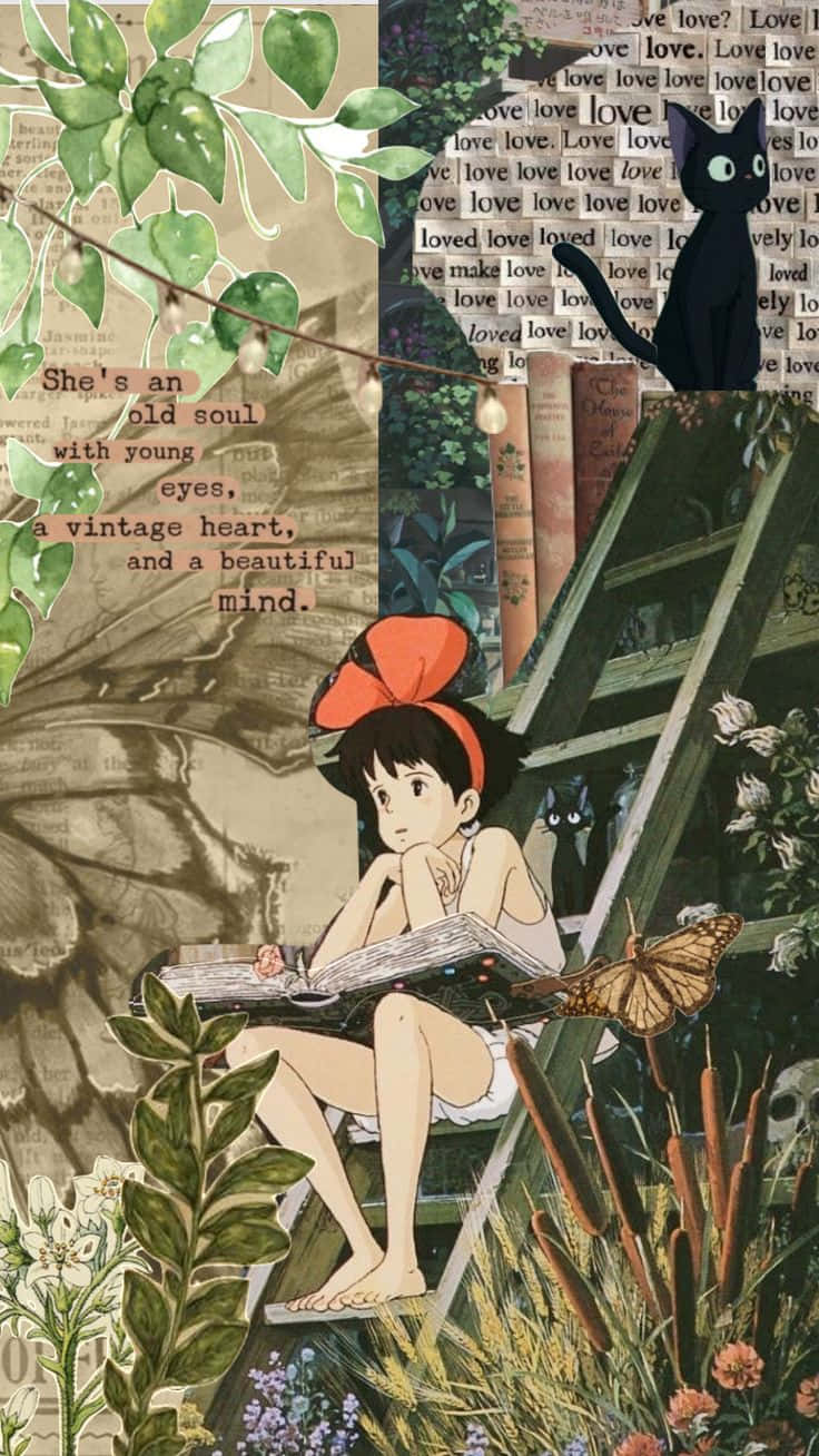 Vintage Ghibli Collage Aesthetic Kikiand Satsuki Wallpaper