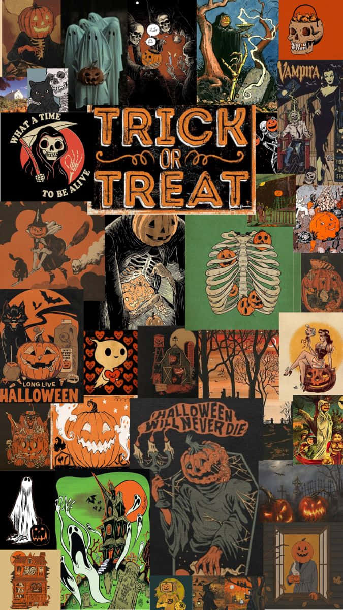 Vintage Halloween Collage Aesthetic Wallpaper