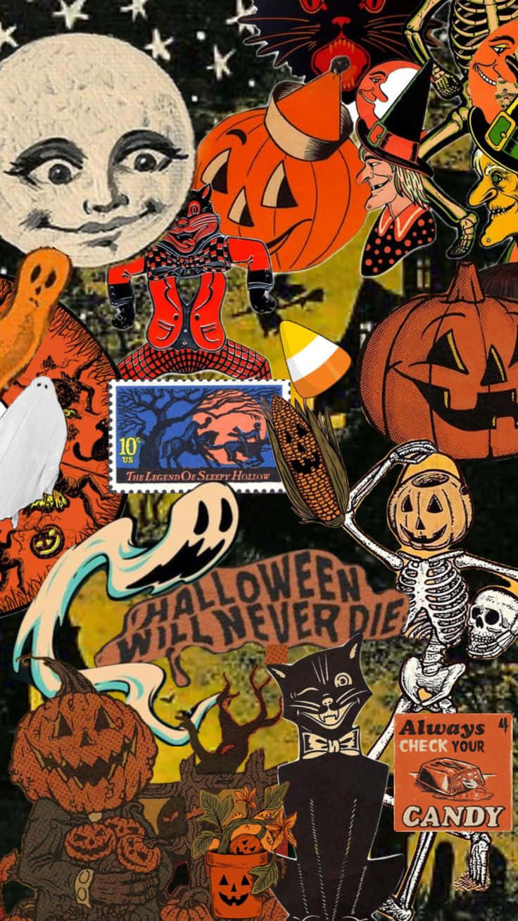 Vintage Halloween Collagei Phone Wallpaper Wallpaper