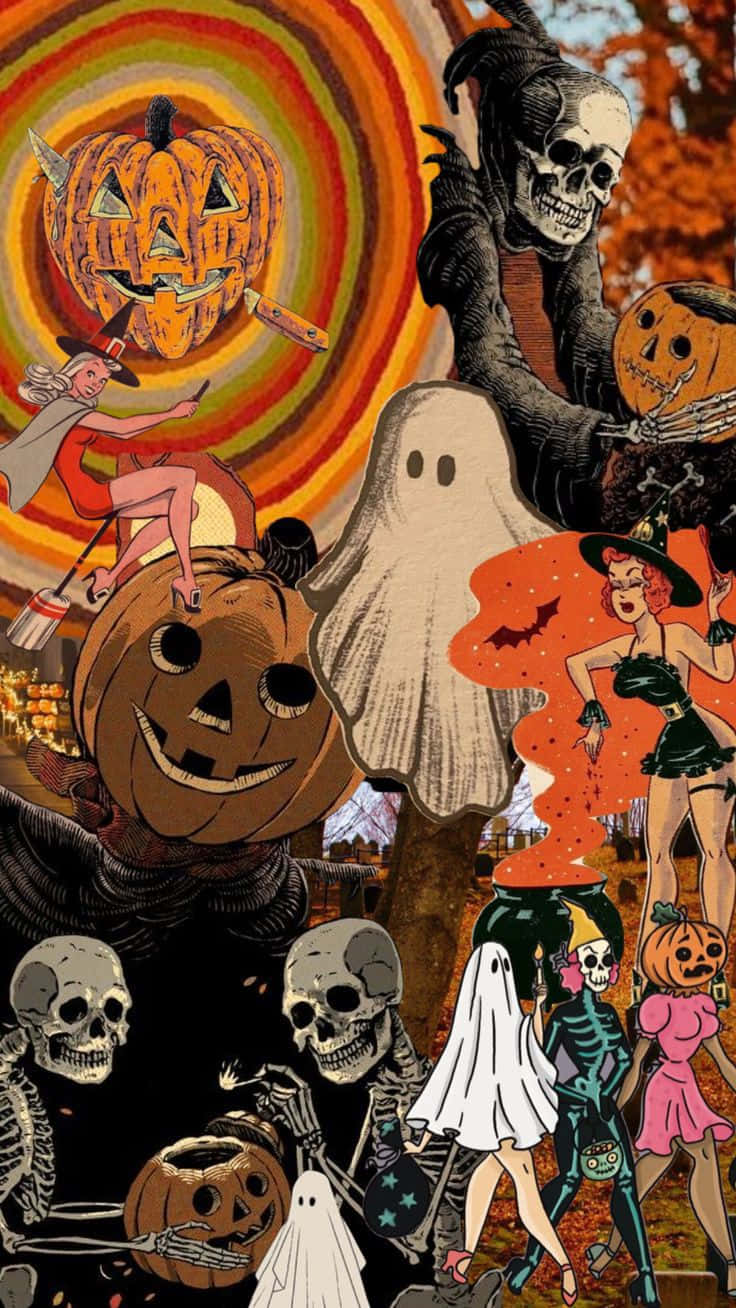 Vintage Halloween Collagei Phone Wallpaper Wallpaper