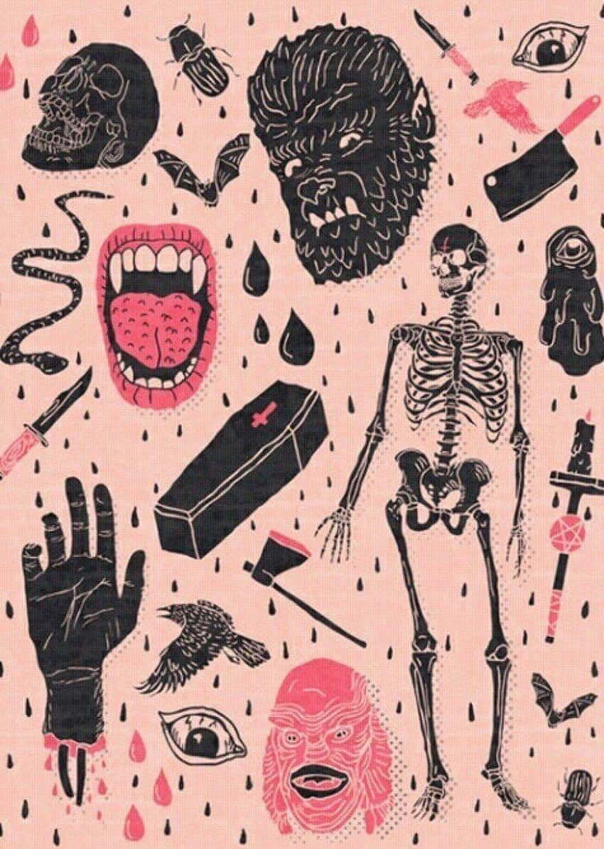 Vintage Halloween Pattern Illustration Wallpaper