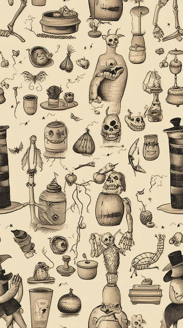 Vintage Halloween Patterni Phone Wallpaper Wallpaper