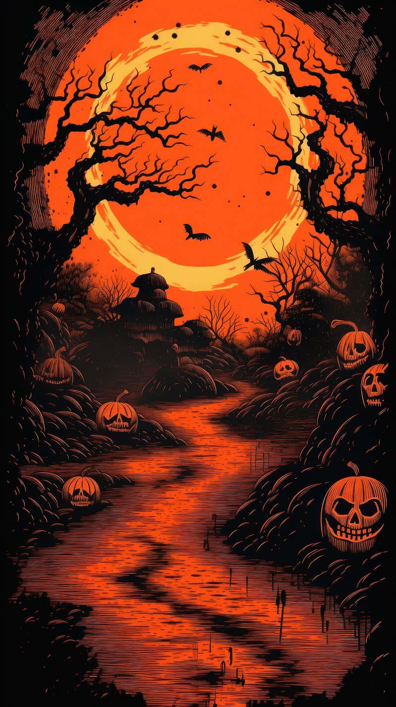 Vintage Halloween Pumpkin Pathway Wallpaper