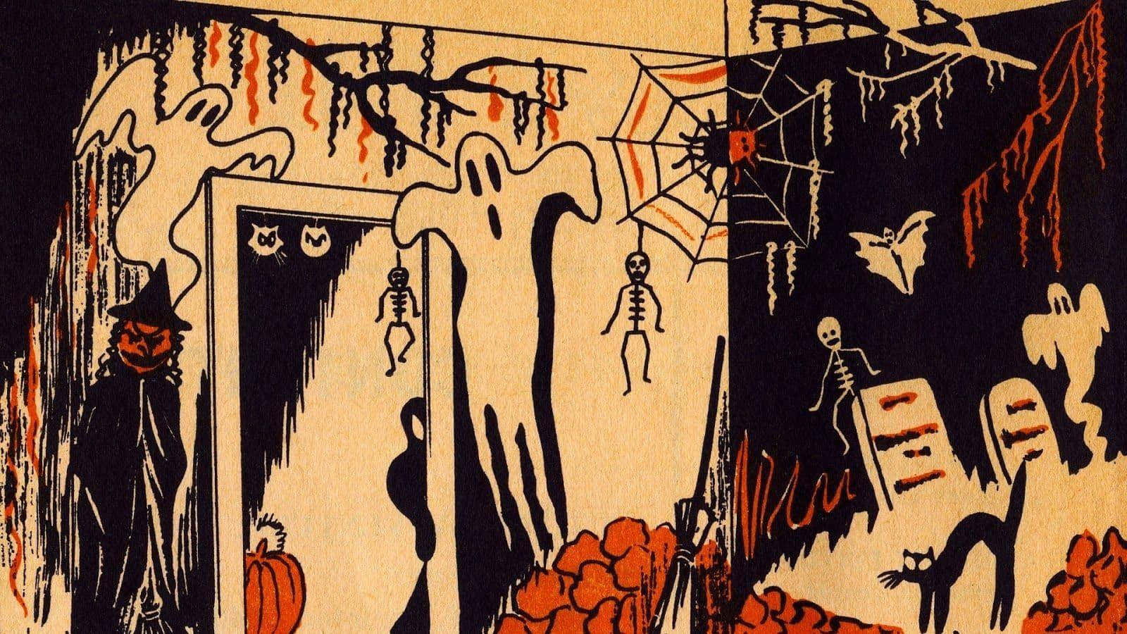 Vintage Halloween Silhouette Scene Wallpaper