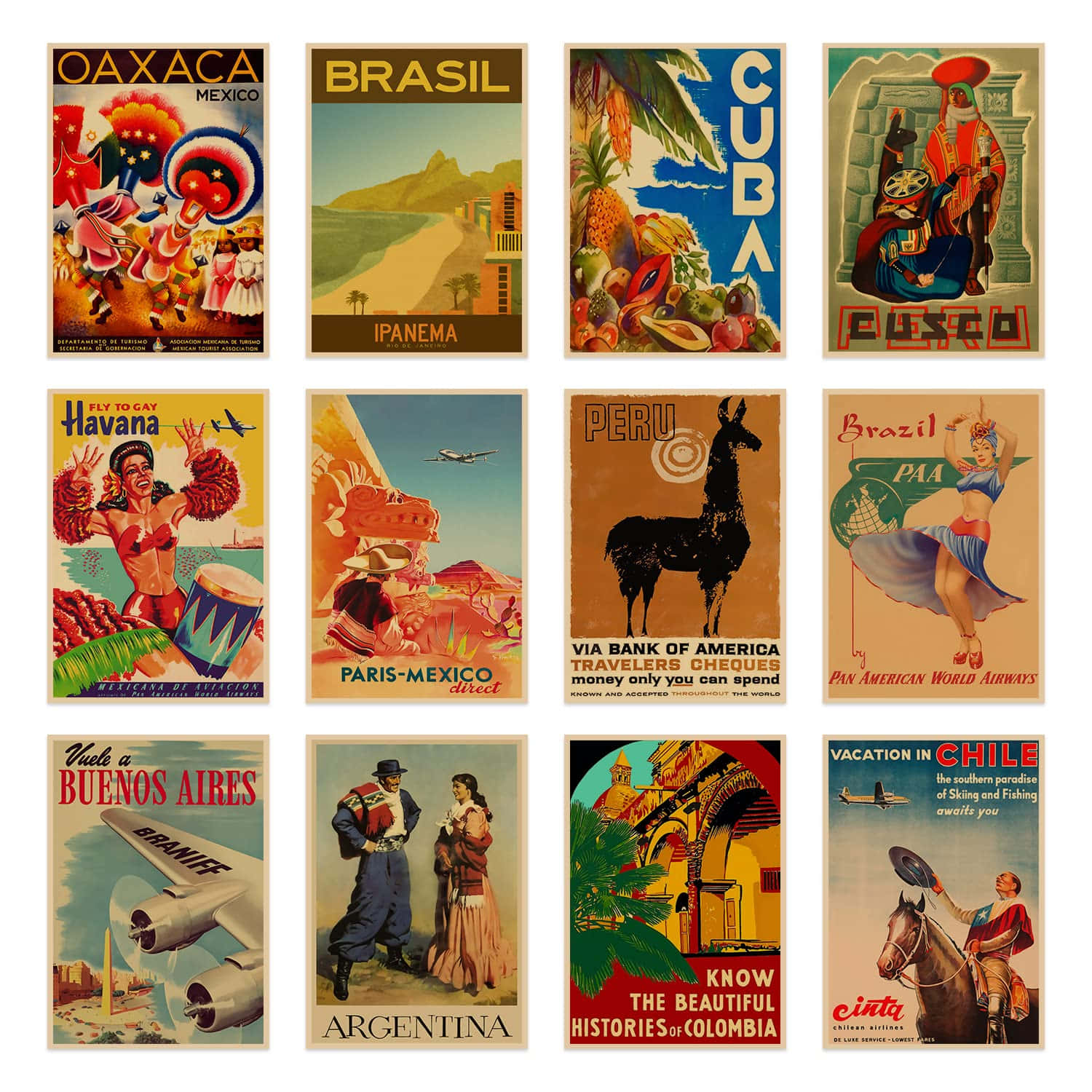 Vintage Latin American Travel Posters Collection Wallpaper