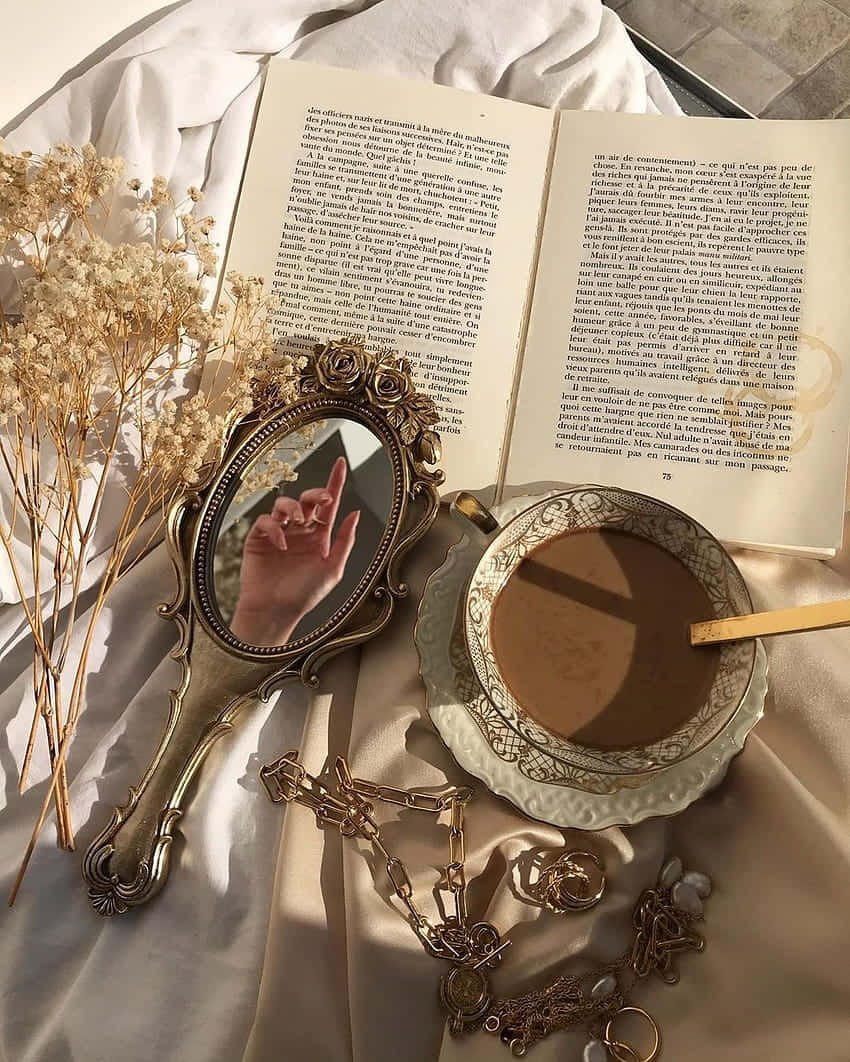 Vintage Luxury Reading Setup Wallpaper