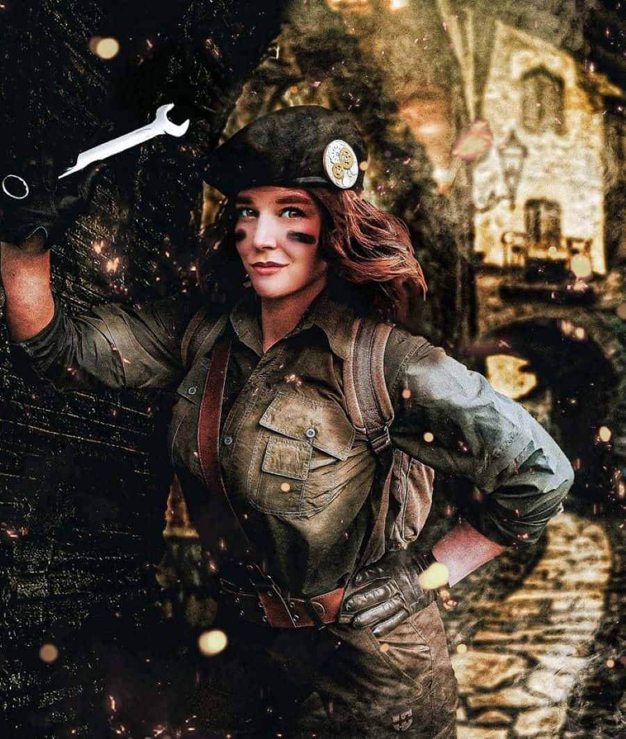 Vintage Military Style Cosplaywith Wrench Wallpaper