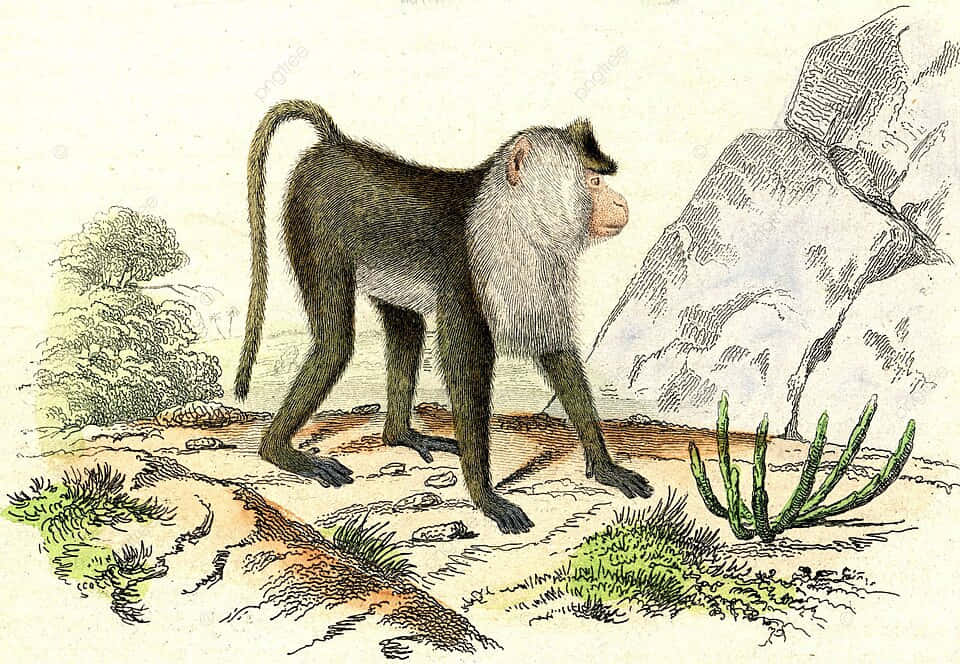 Vintage Monkey Illustration Wallpaper