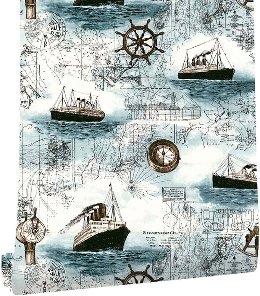 Vintage Nautical Collage Pattern Wallpaper