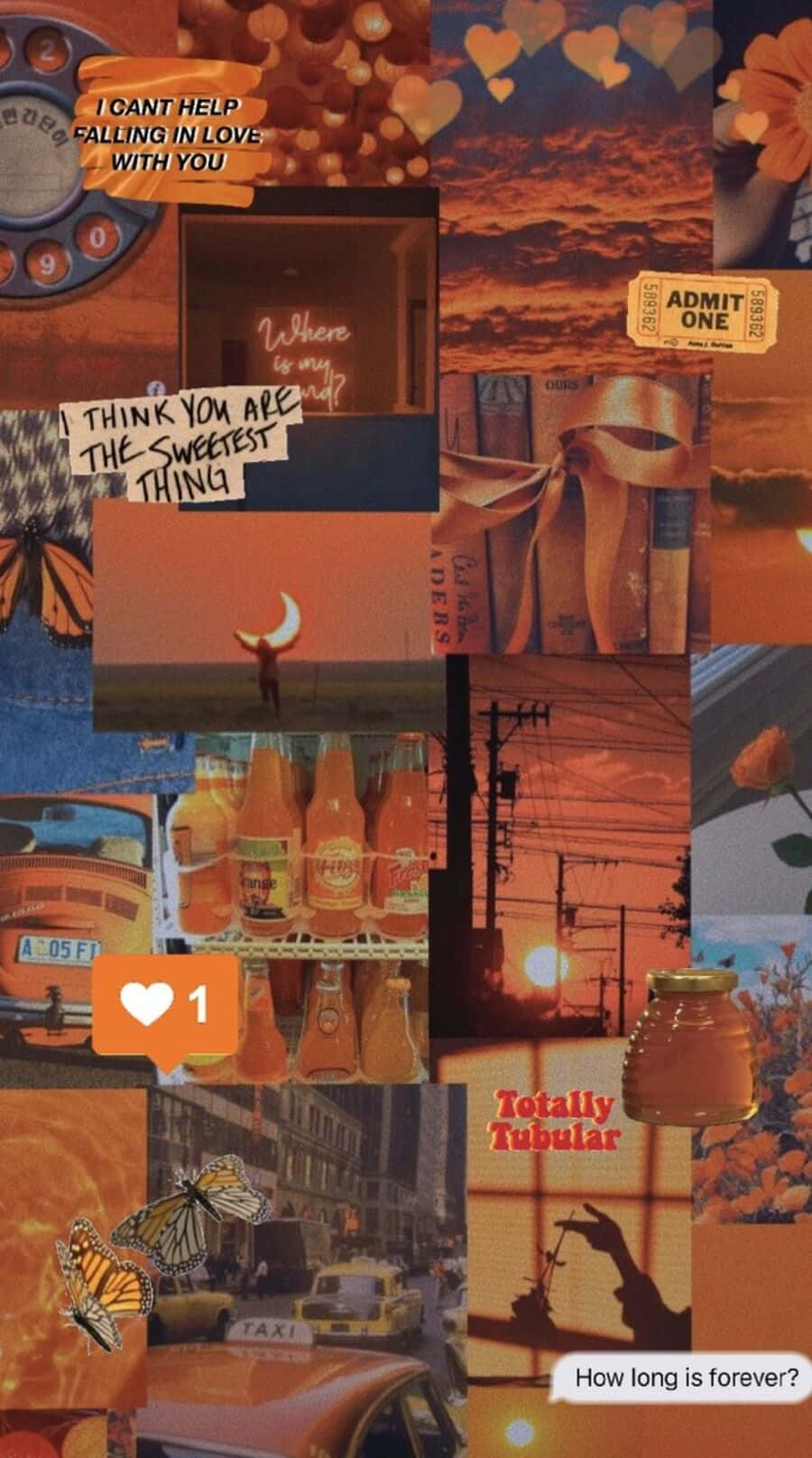 Vintage Orange Aesthetic Collage Wallpaper