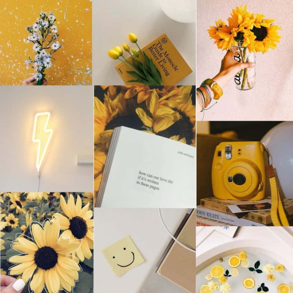 Vintage Pastel Yellow Aesthetic Collage Wallpaper