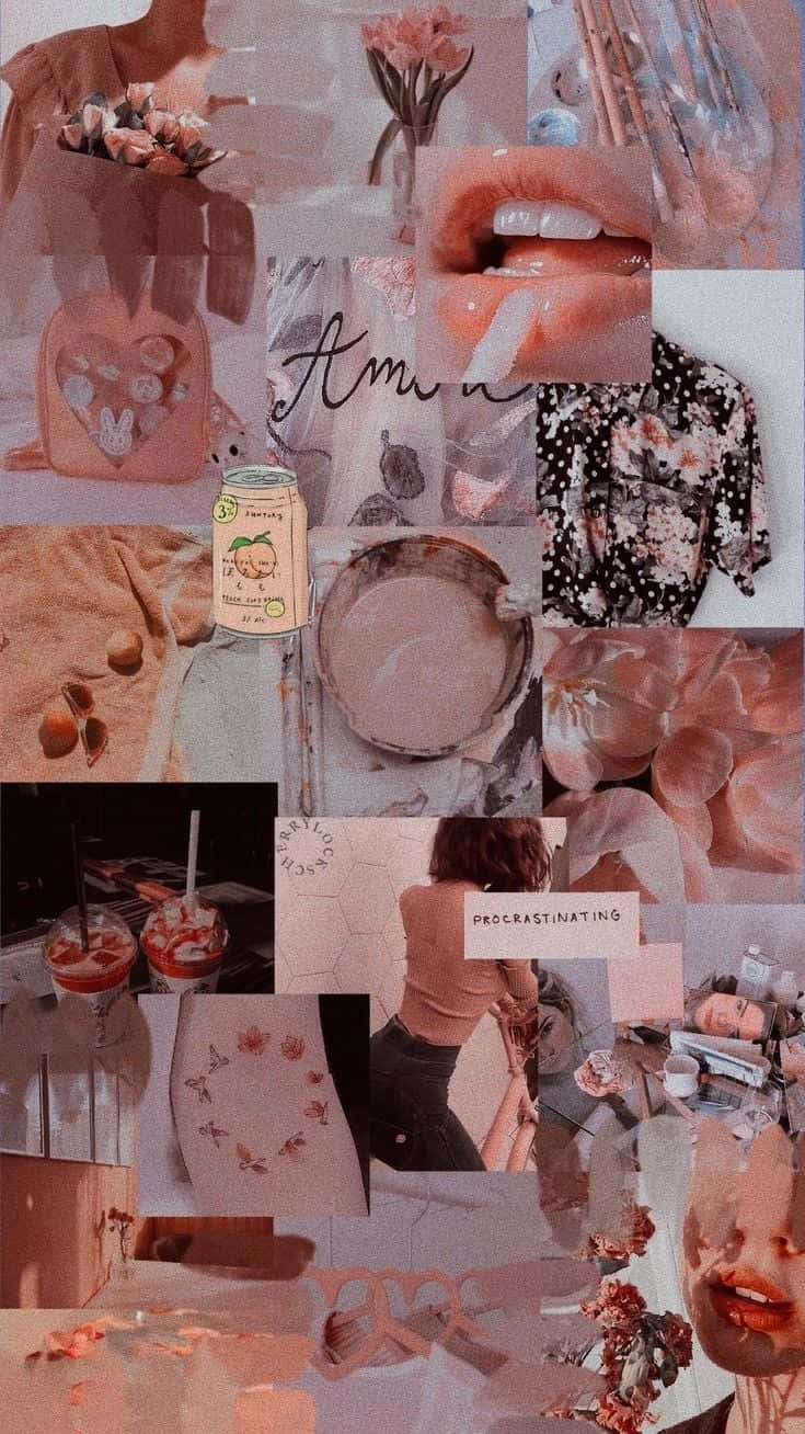 Vintage Peach Collage Aesthetic.jpg Wallpaper