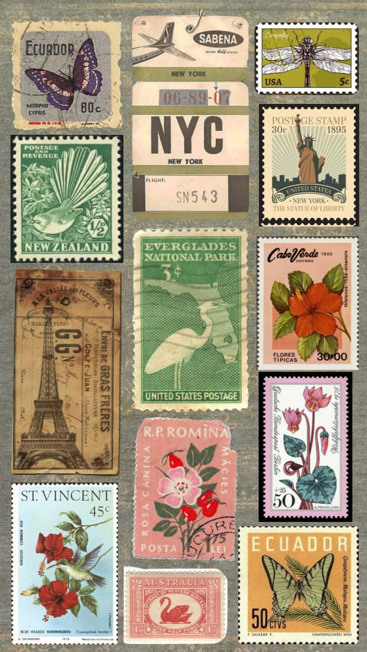 Vintage Postage Stamp Collage Wallpaper