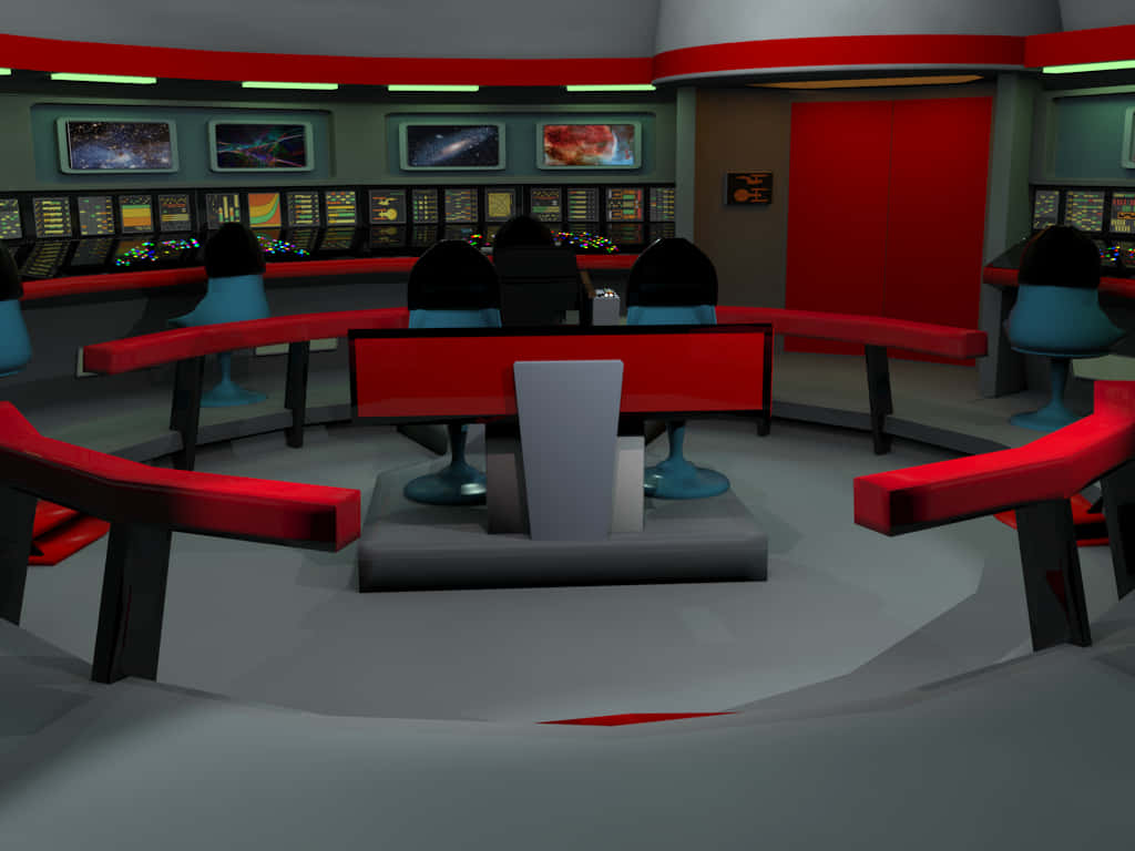 Vintage Red And Gray Themed Star Trek Enterprise Bridge Wallpaper