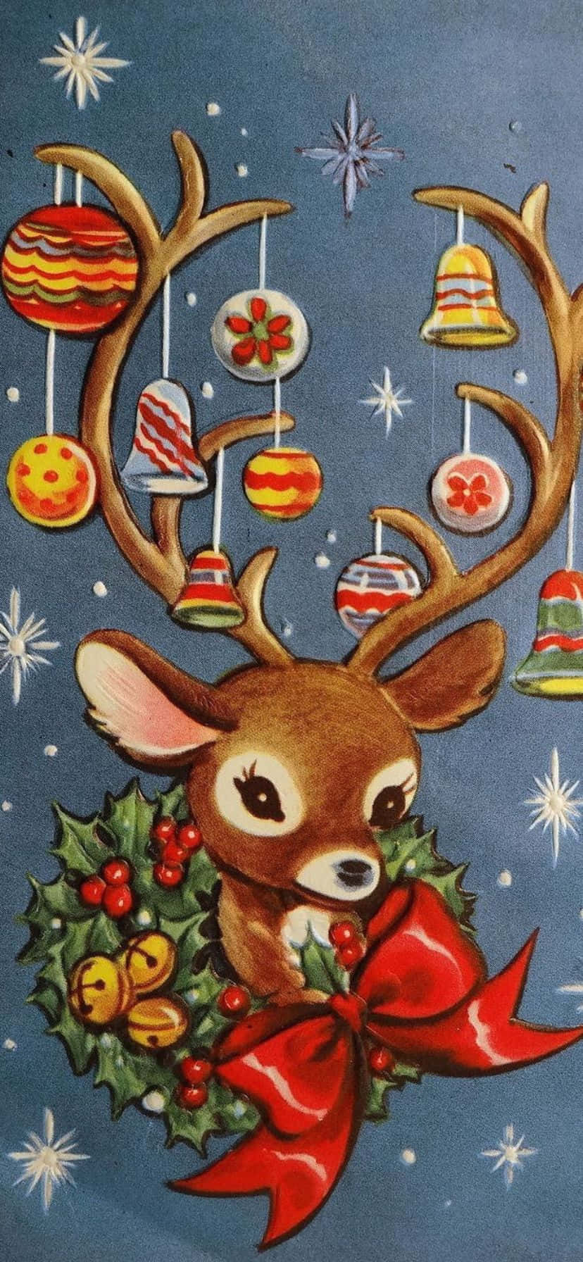 Vintage Reindeer Christmas Card Wallpaper