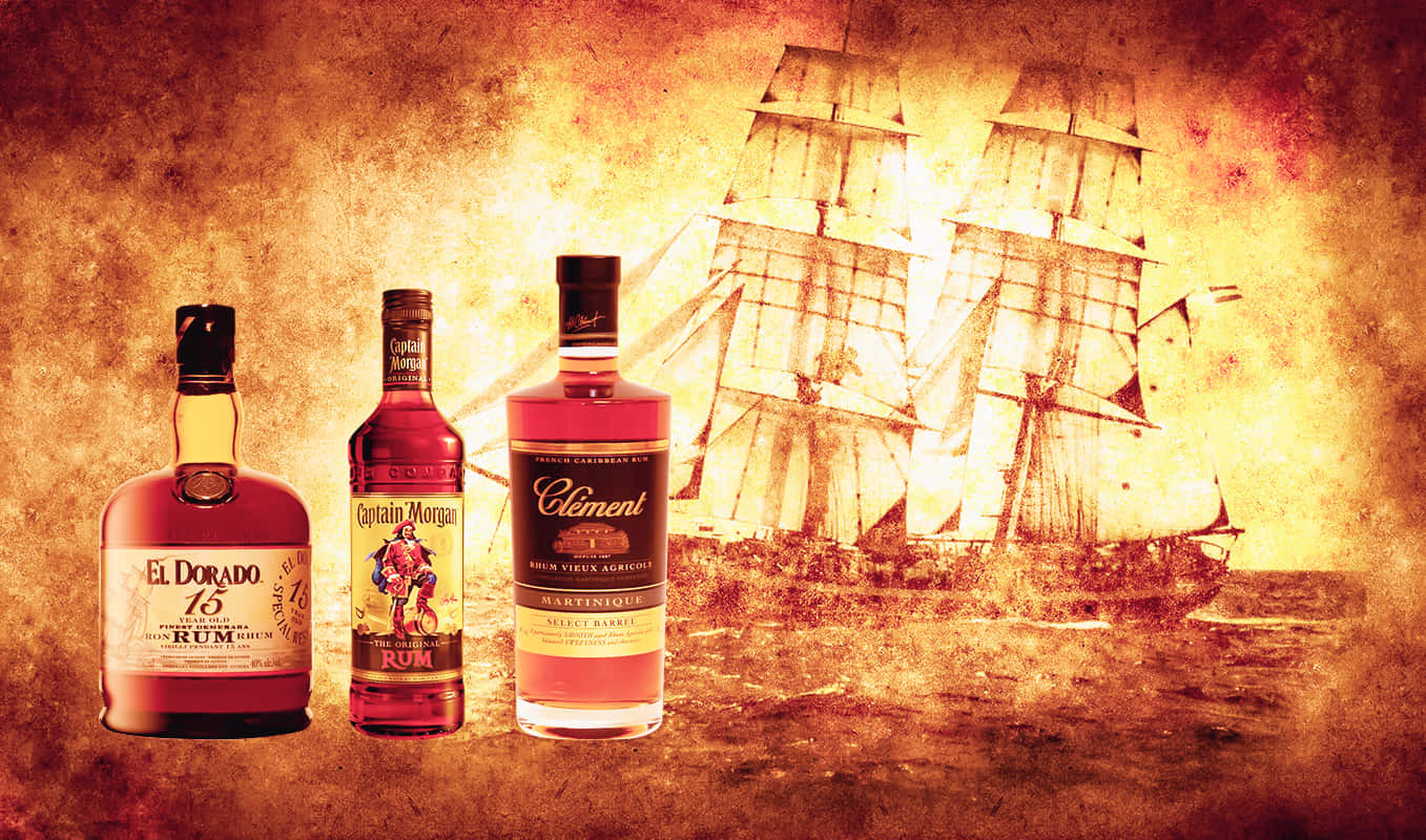 Vintage Rum Bottlesand Sailing Ship Wallpaper