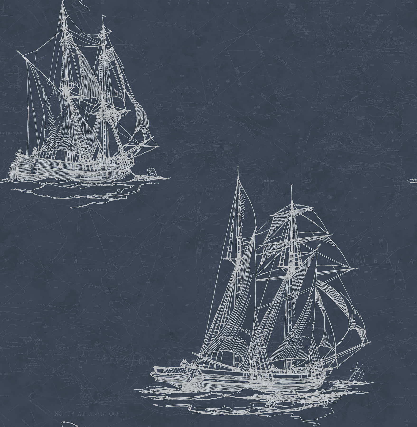 Vintage Sailing Ships Sketch Wallpaper