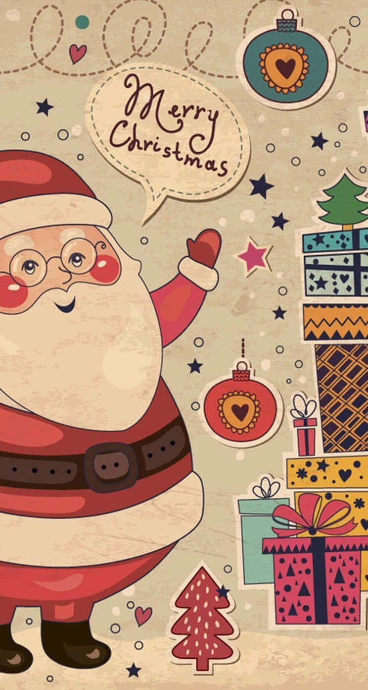 Vintage Santa Christmas Greetingi Phone Wallpaper Wallpaper