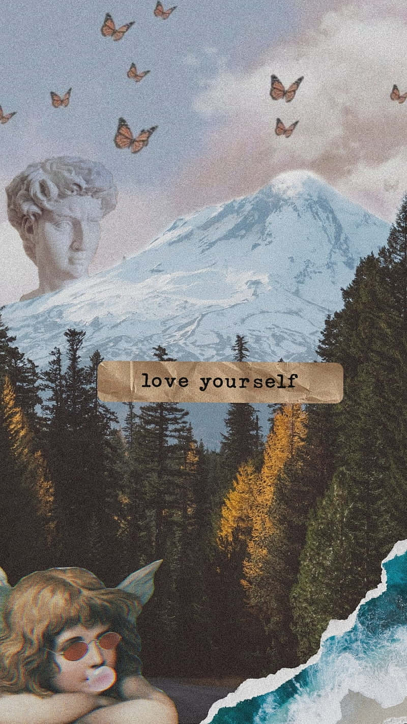 Vintage Self Love Mountain Collage Wallpaper