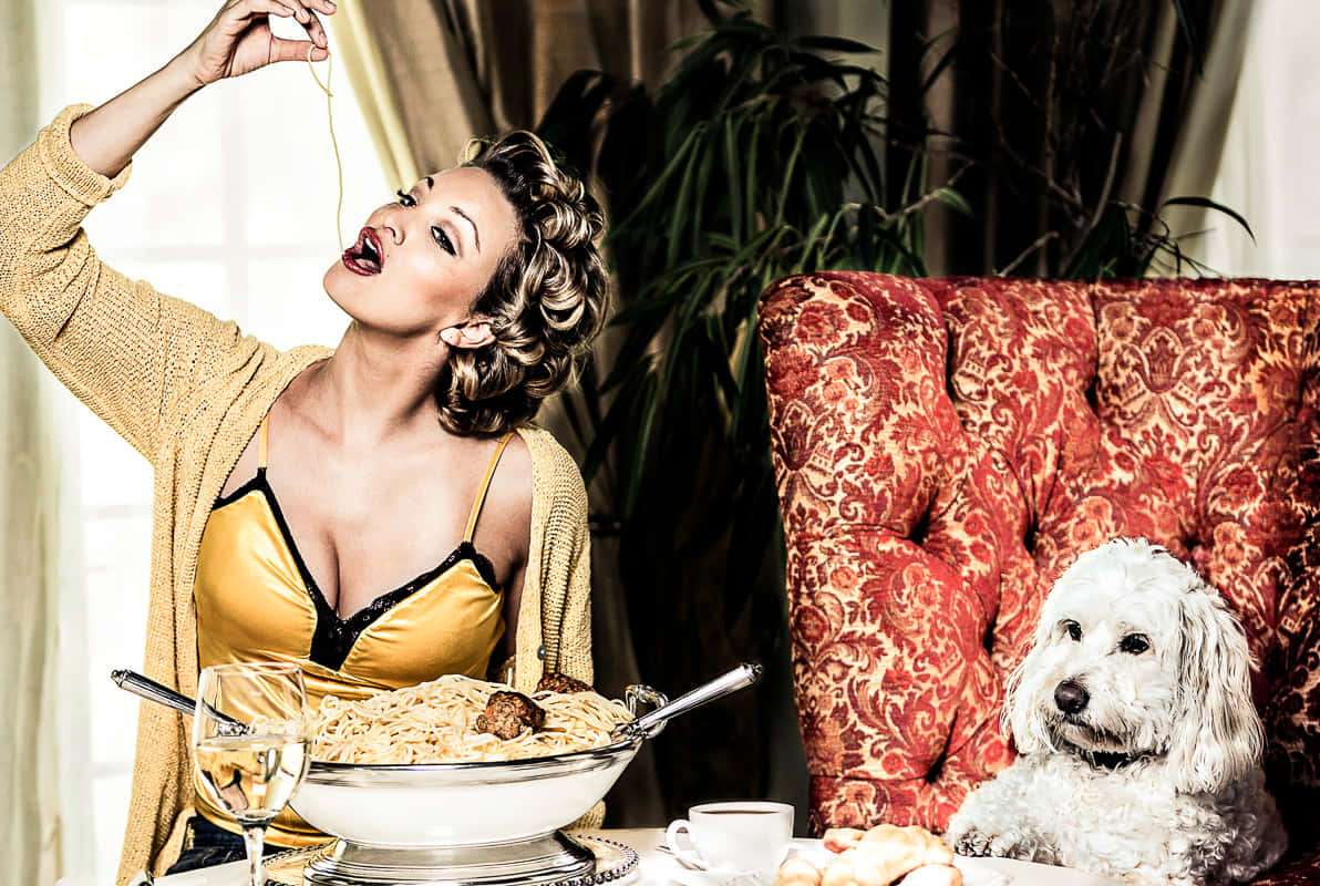 Vintage Style Spaghetti Dinner With Dog Wallpaper