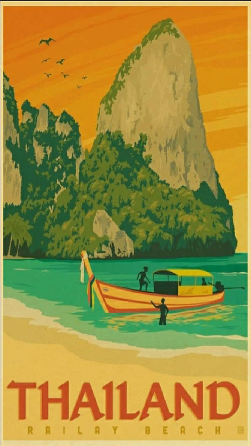 Vintage Thailand Railay Beach Travel Poster Wallpaper