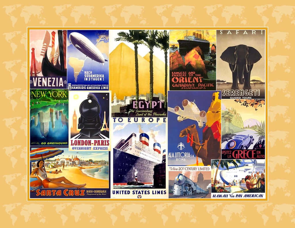 Vintage Travel Posters Collage Wallpaper