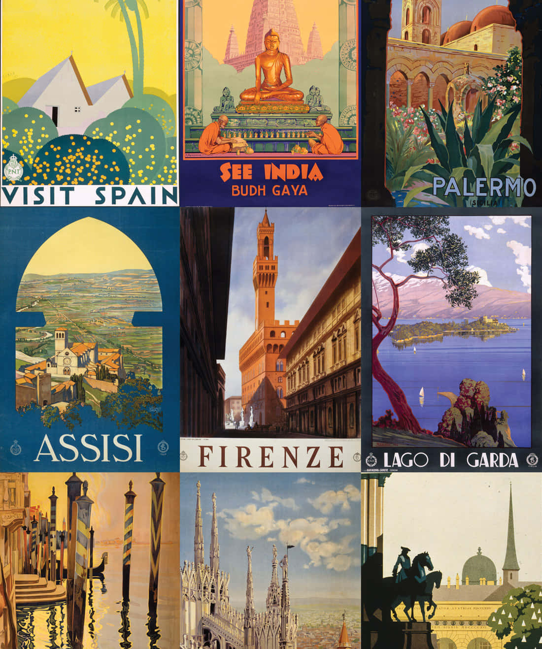 Vintage Travel Posters Collage Wallpaper