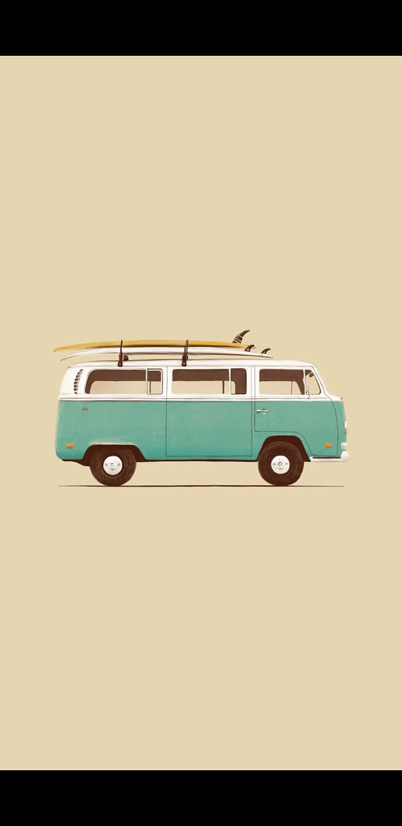 Vintage Van Surfboard Illustration Wallpaper