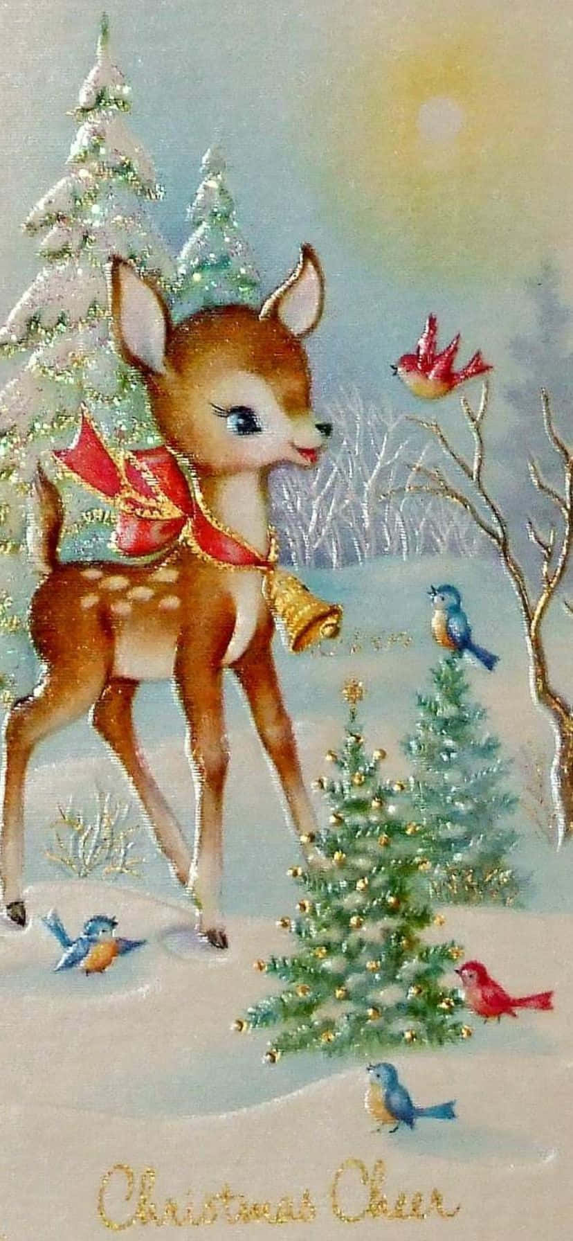 Vintage50s Christmas Card Reindeer Wallpaper