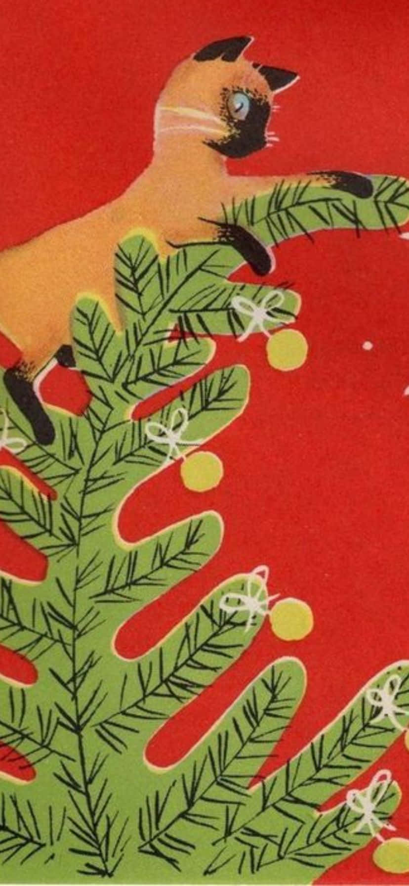 Vintage50s Christmas Caton Pine Branch Wallpaper