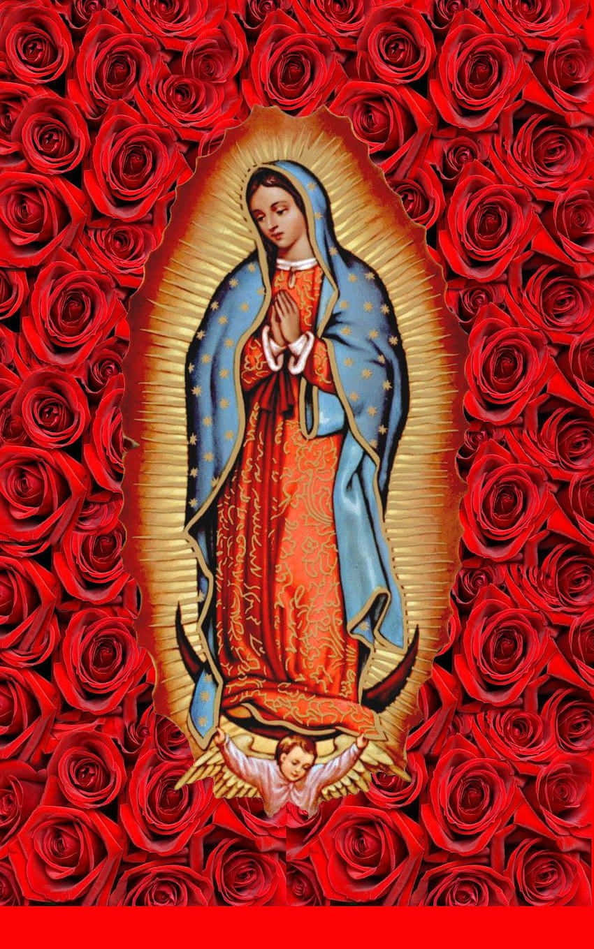 Virginof Guadalupewith Roses Wallpaper