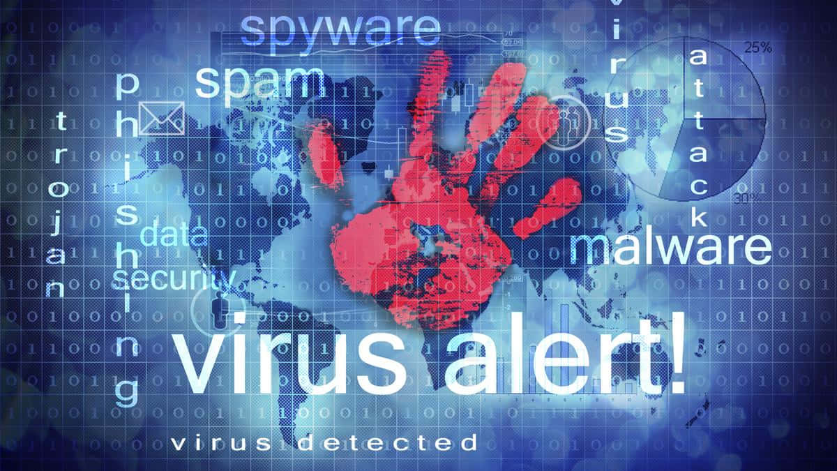 Virus Alert On A Blue Background With A Hand Wallpaper