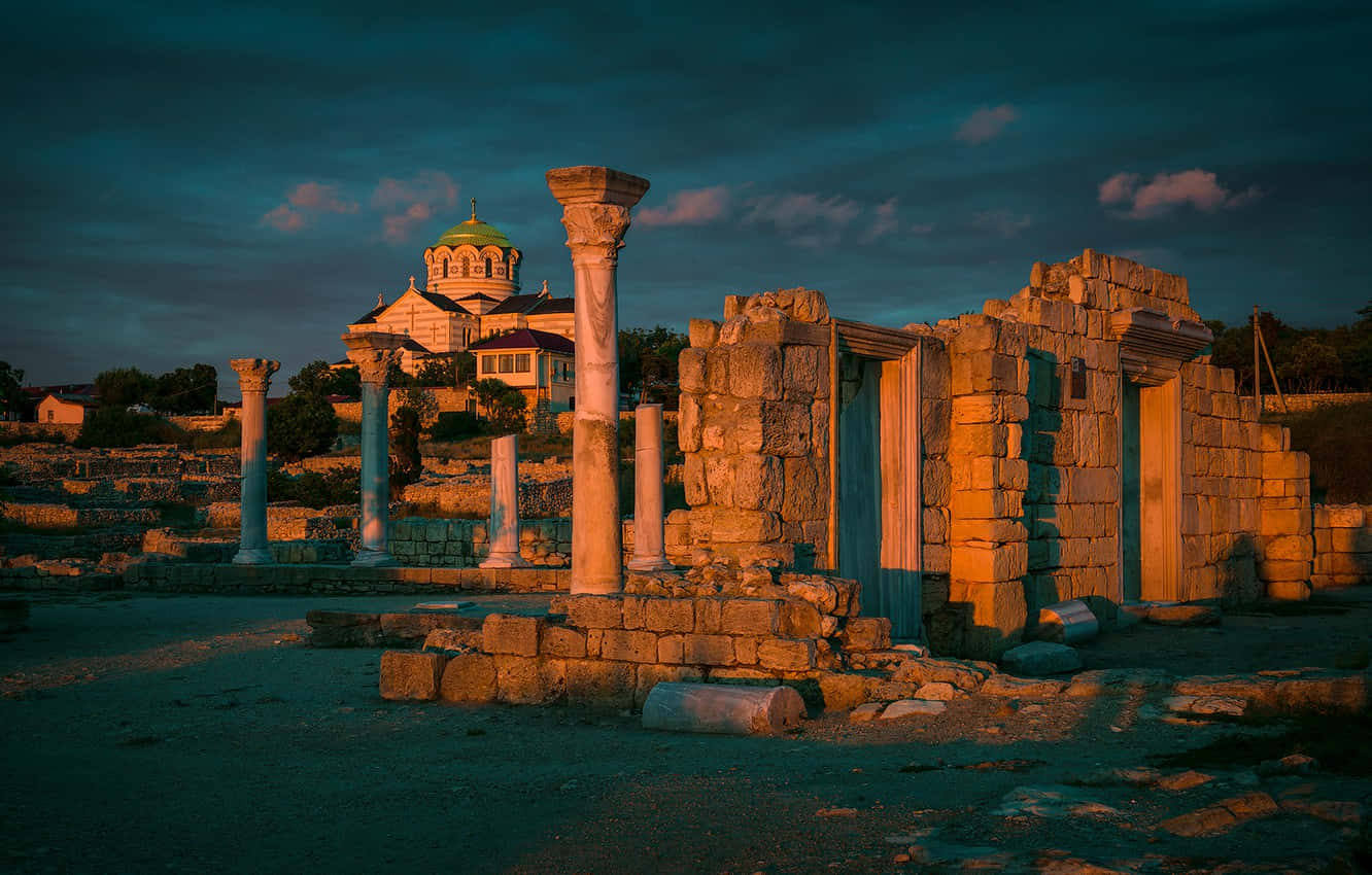 Volubilis Sunset Glow Ruins Wallpaper