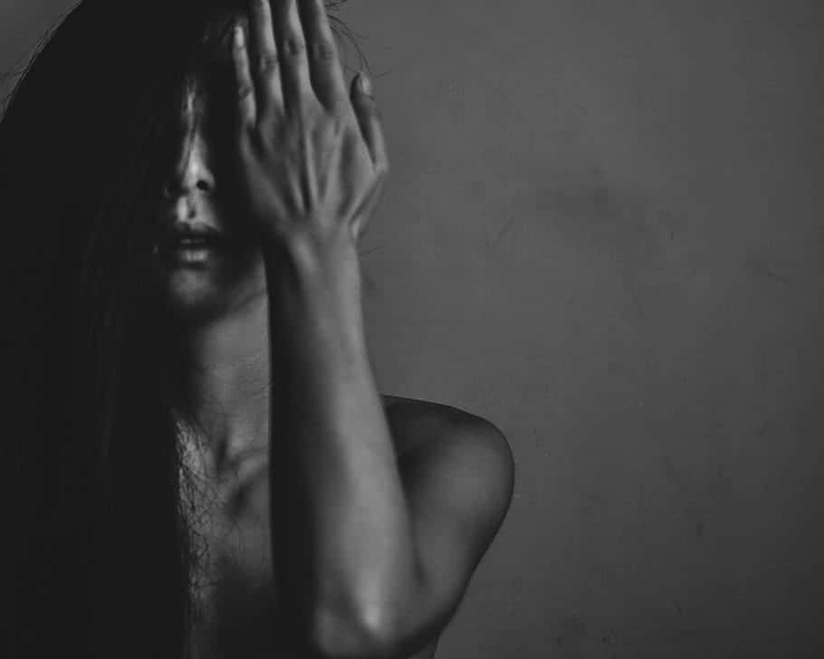 Vulnerable Woman Black White Wallpaper