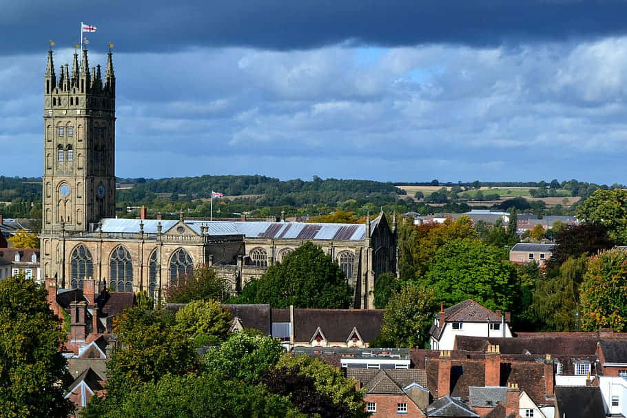 Wakefield Cathedral Overlooking Town Wallpaper